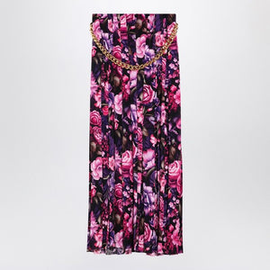 BALENCIAGA Long Pleated Floral Skirt with Chain Detail