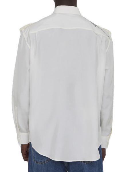 BURBERRY Men's White Silk Shirt with Knight Motif for SS24