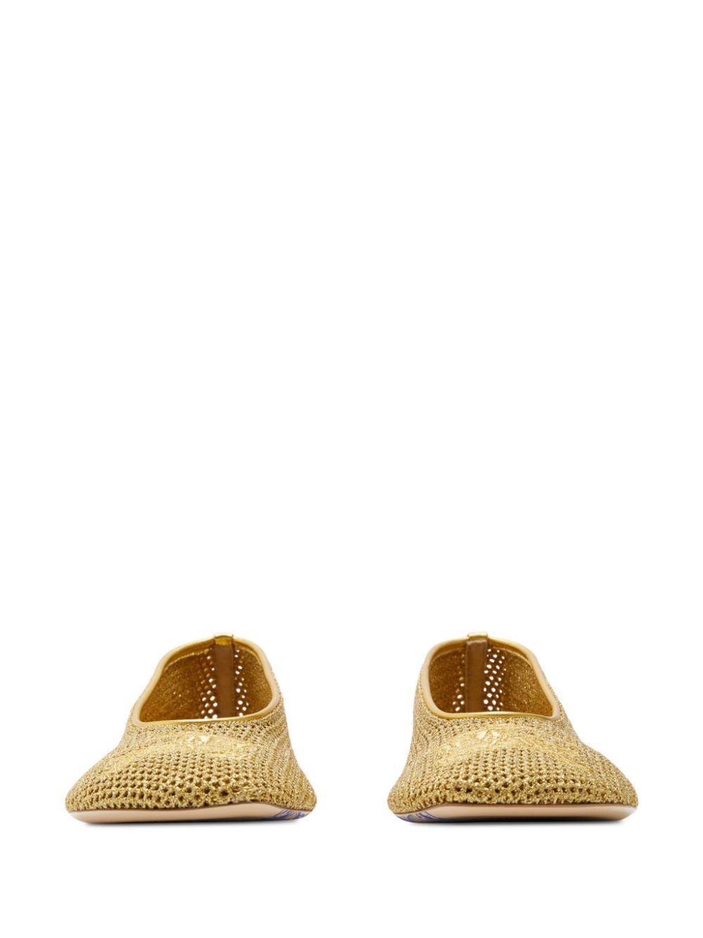 BURBERRY Gold Metallic Mesh Ballerinas with Equestrian Design Emblem