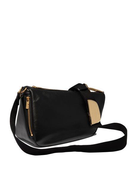 BURBERRY Black Calf Leather Medium Shield Shoulder Bag for Women SS24