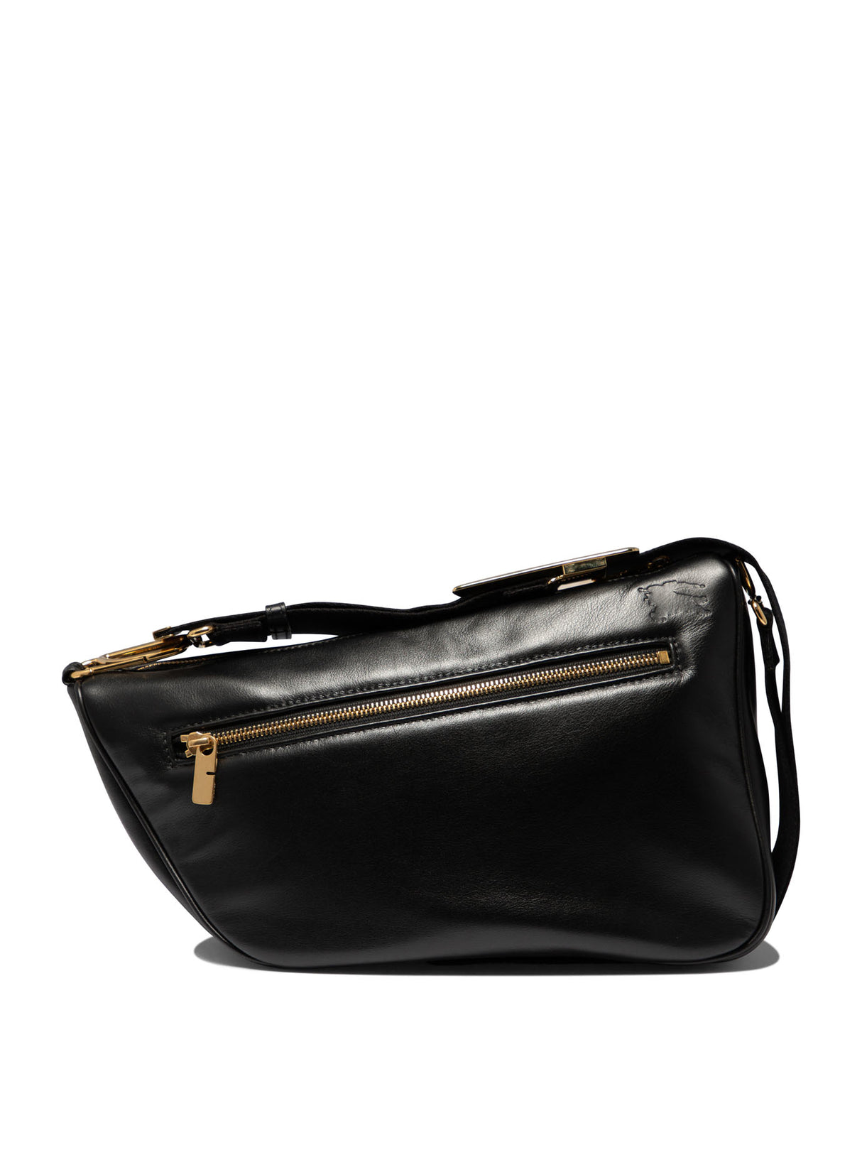 BURBERRY Black Leather Messenger Shield Medium Shoulder Bag with Gold-Tone Hardware, 34x14x19 cm