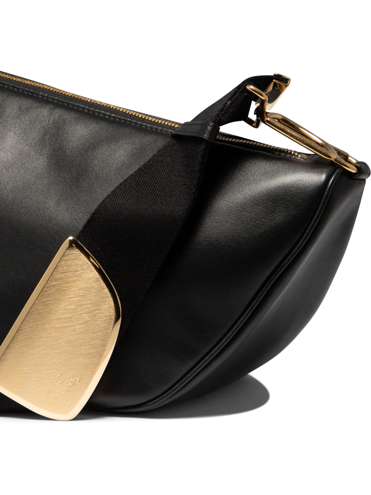 BURBERRY Black Leather Messenger Shield Medium Shoulder Bag with Gold-Tone Hardware, 34x14x19 cm