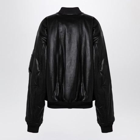 BALENCIAGA Oversized Black Leather Bomber Jacket