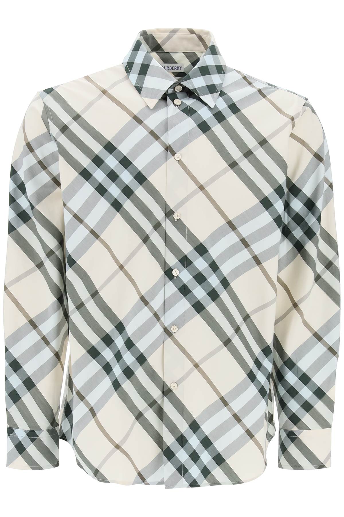 Aqua Burberry Checked Long-Sleeved Shirt for Men