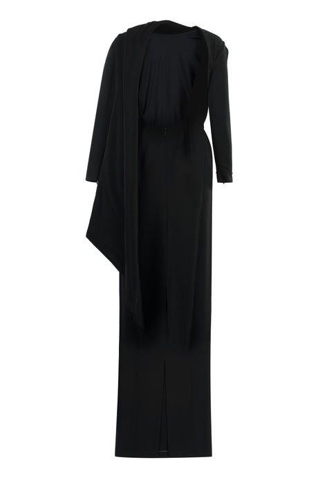 BALENCIAGA Elegant Black Stretch Crepe Cape Dress