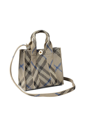 BURBERRY Mini Check Knit Tote Handbag