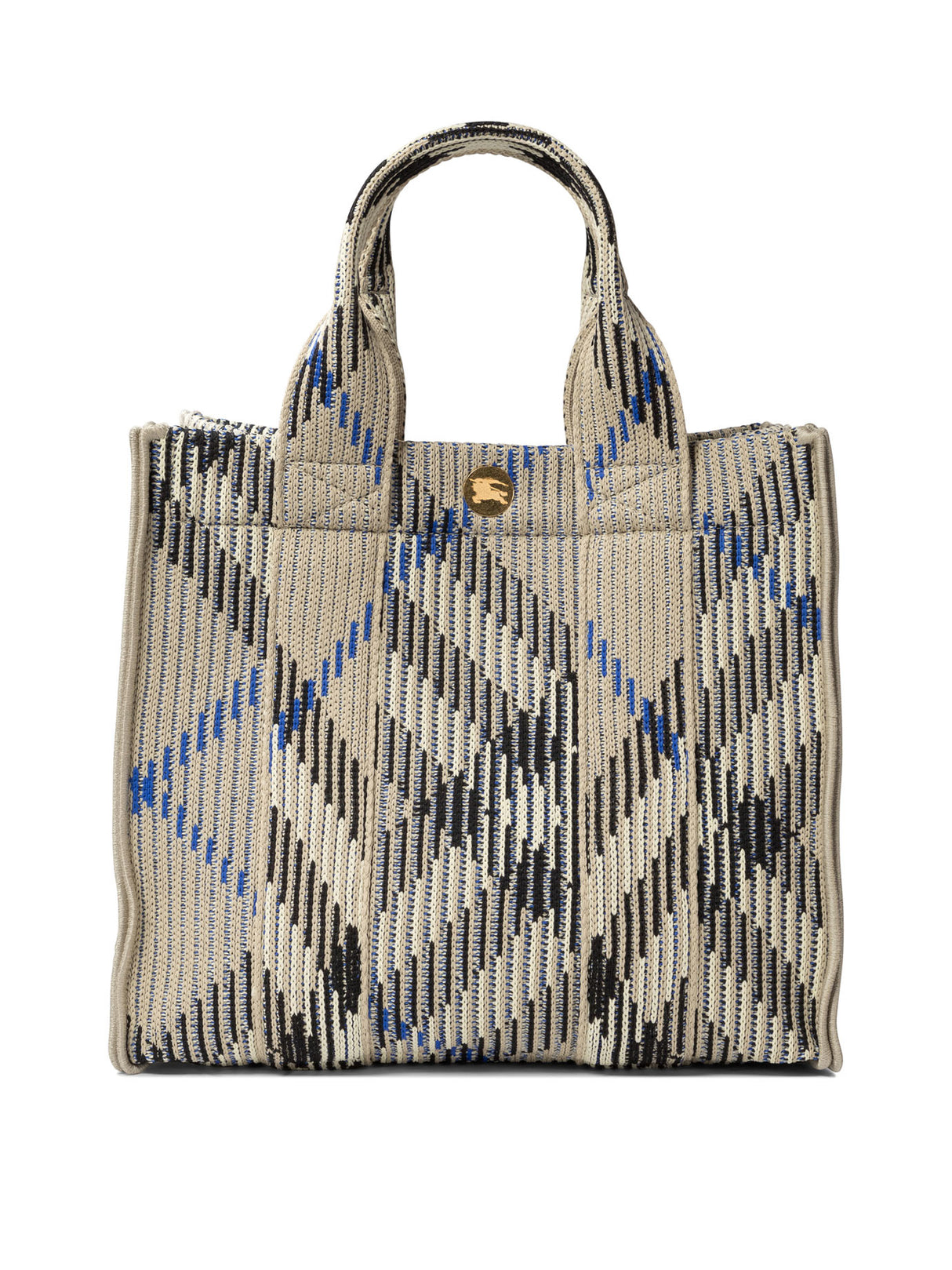 BURBERRY Mini Check Knit Tote Handbag