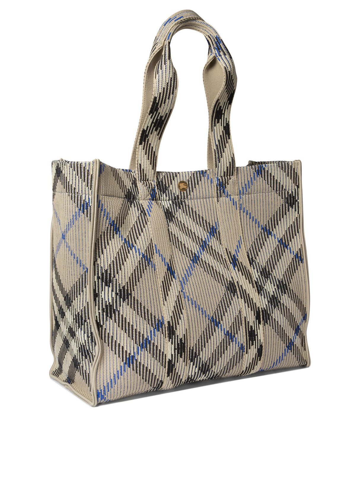 BURBERRY Large Check Knit Tote Shoulder Bag