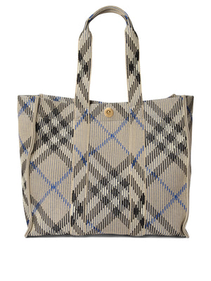 BURBERRY Large Check Knit Tote Shoulder Bag