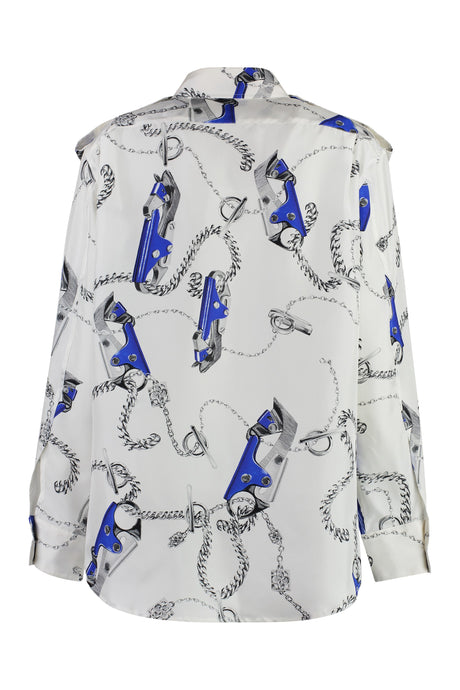 BURBERRY White Printed Silk Shirt for Women, SS24 Collection