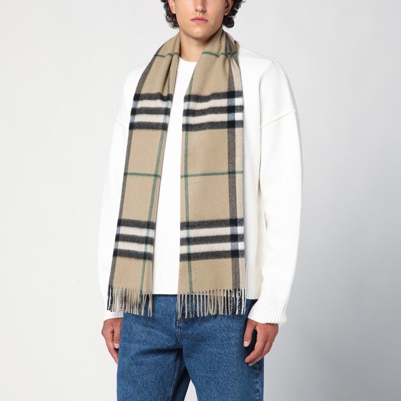 BURBERRY  BEIGE CASHMERE CHECK SCARF