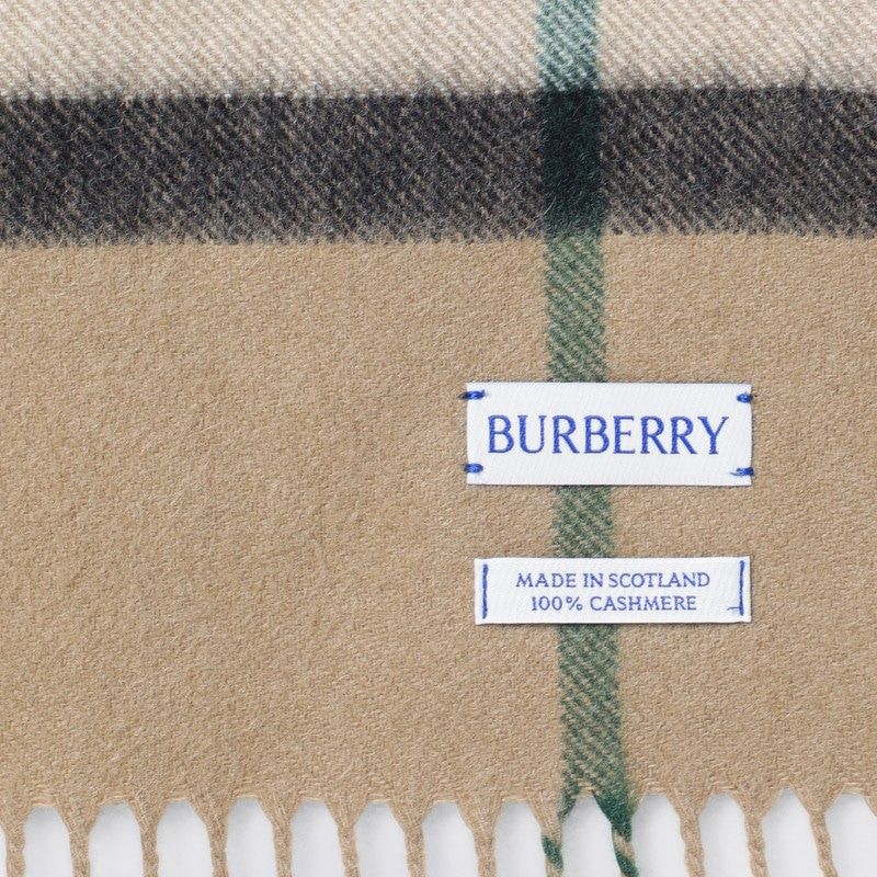 BURBERRY  BEIGE CASHMERE CHECK SCARF