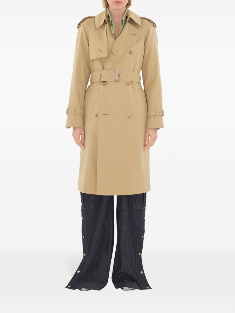 Áo khoác trench cotton dài vừa cho nữ