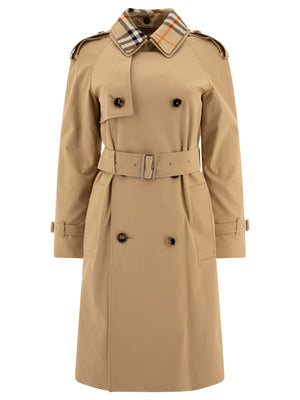 BURBERRY Classic Long Gabardine Trench Coat with Detachable Collar