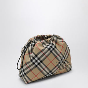 BURBERRY Mini Drawstring Pouch Handbag with Equestrian Design