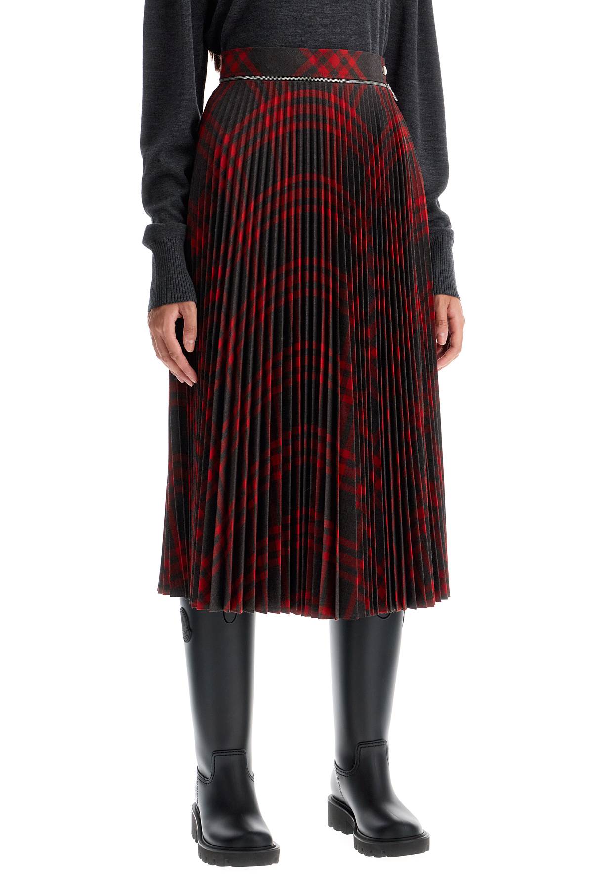 BURBERRY Pleated Check Midi Skirt