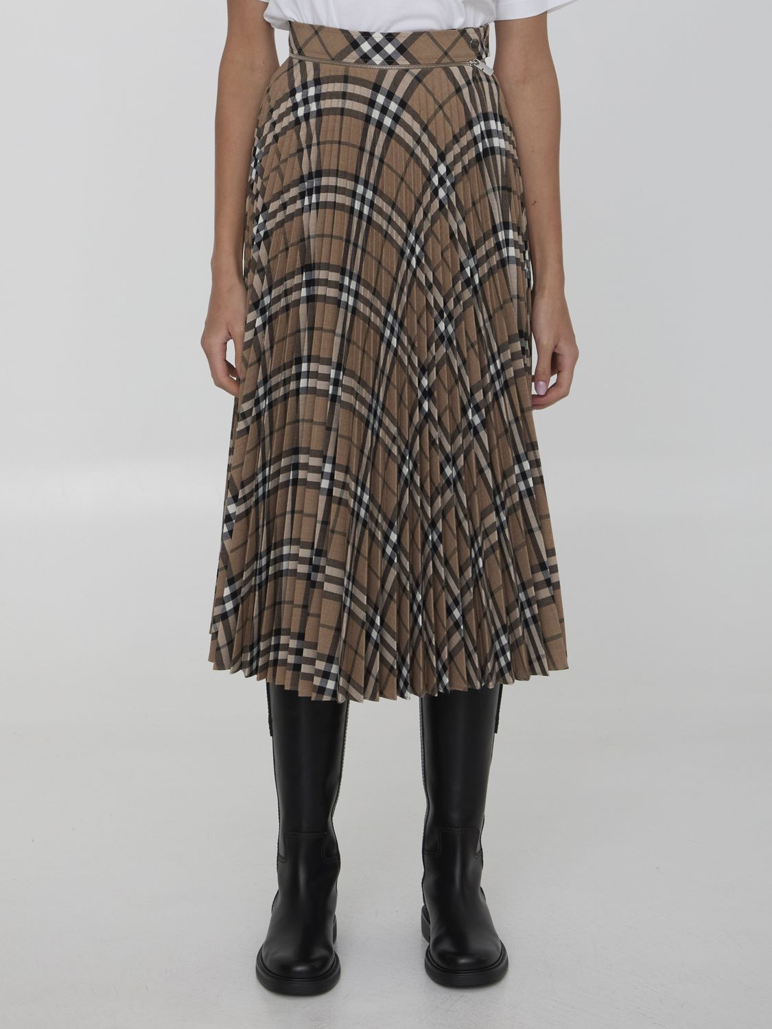 BURBERRY Long Length Check Pattern Pleated Skirt for Women