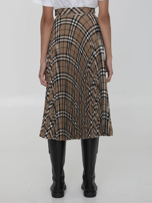 BURBERRY Long Length Check Pattern Pleated Skirt for Women