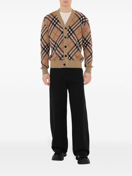 BURBERRY Men's Sand-Toned Wool Blend Cardigan