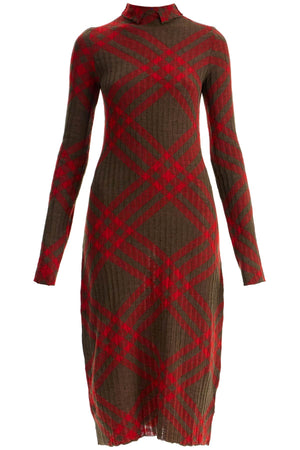 BURBERRY Wool Blend Midi Dress with Seasonal Check - Size S