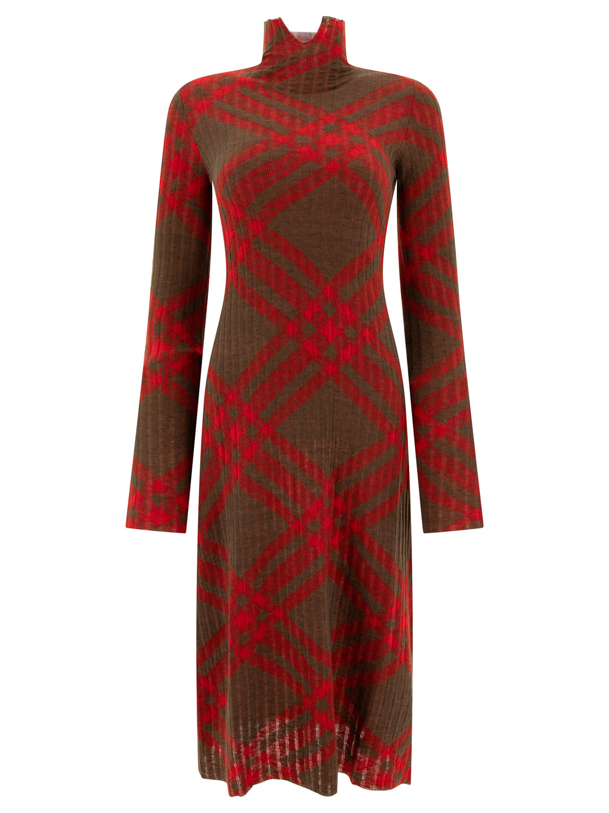 BURBERRY Wool Blend Midi Dress with Seasonal Check - Size S