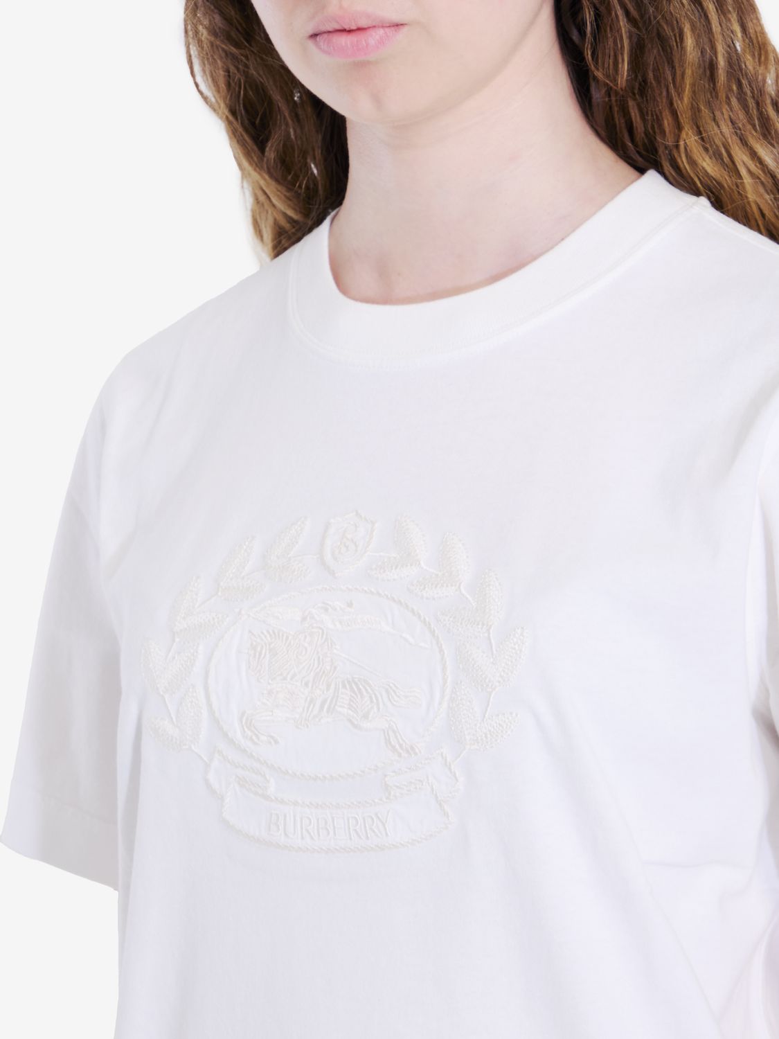 BURBERRY Embroidered Logo Natural T-Shirt for Women