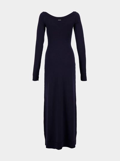 BALENCIAGA Elegant Fitted Long Dress with V-Neck and Shoulder Elasticity