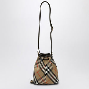 BURBERRY Mini Check Motif Drawstring Handbag