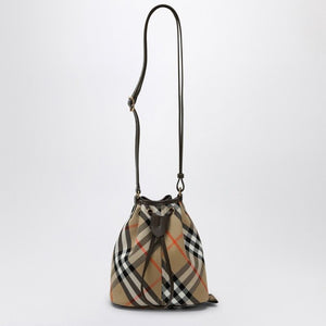 BURBERRY Mini Check Motif Drawstring Handbag