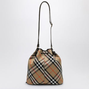 BURBERRY Chic Medium Beige Bucket Handbag with Check Pattern