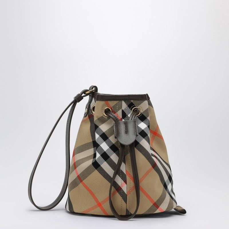 BURBERRY Mini Drawstring Clutch Handbag with Check Pattern