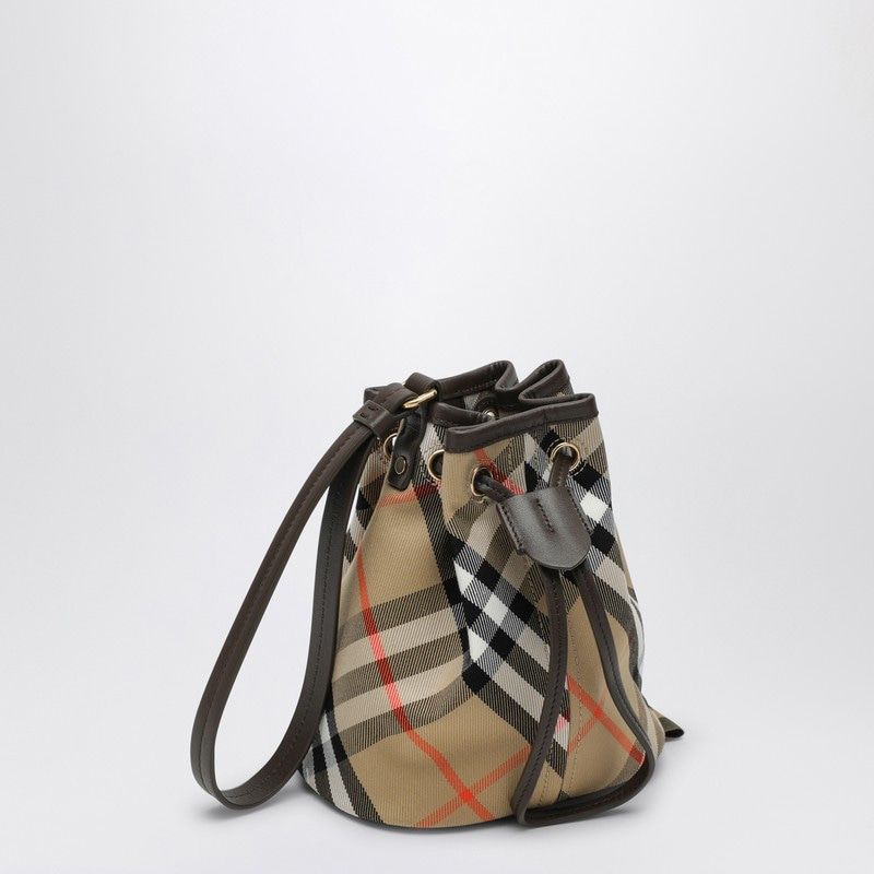 BURBERRY Mini Drawstring Clutch Handbag with Check Pattern