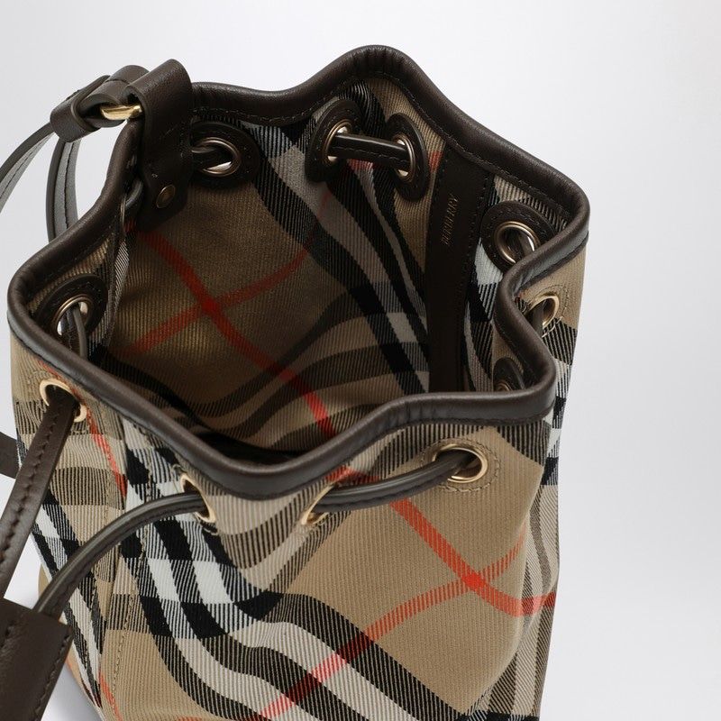 BURBERRY Mini Drawstring Clutch Handbag with Check Pattern