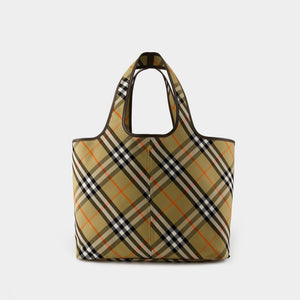 BURBERRY Vintage Check Pattern Leather Handbag with Removable Pouch