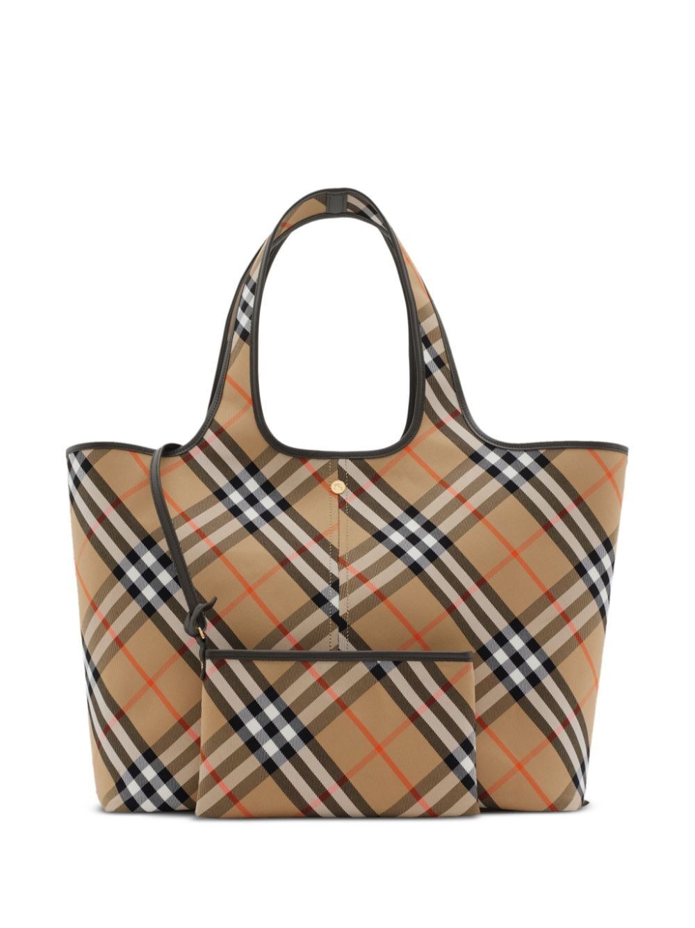 BURBERRY Medium Checkered Cotton Twill Tote with Leather Accents