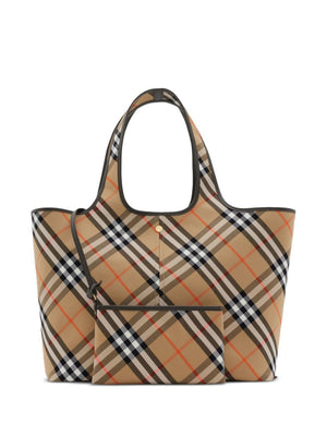 BURBERRY Medium Checkered Cotton Twill Tote with Leather Accents