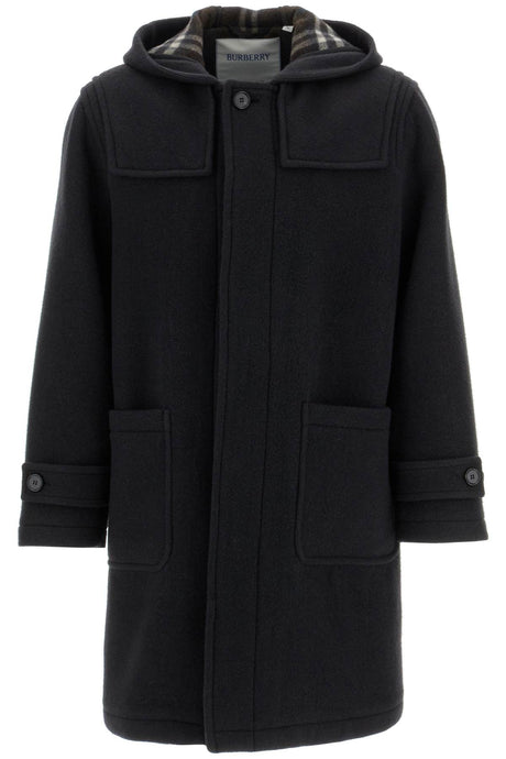 BURBERRY BLACK WOOL HOODED JACKET