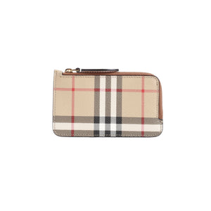 BURBERRY Mini Leather Wallet with Iconic Check Pattern and Zip Closure