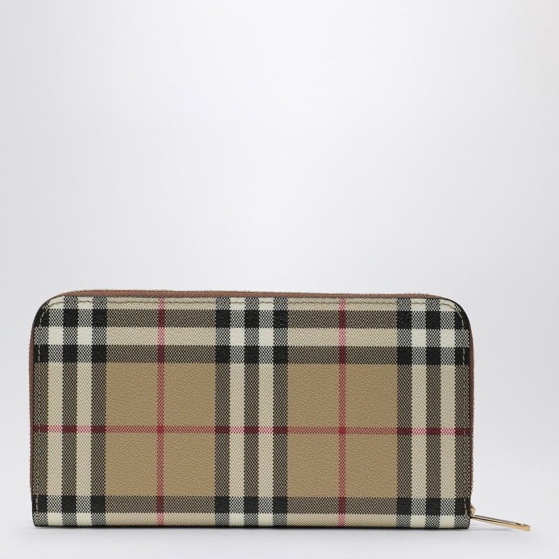 BURBERRY  CHECK PATTERN BEIGE ZIPPED WALLET