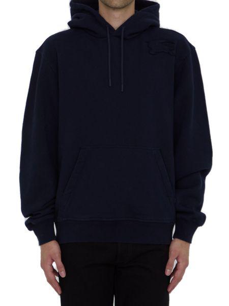 BURBERRY Navy Blue Hoodie with Equestrian Knight Embroidery