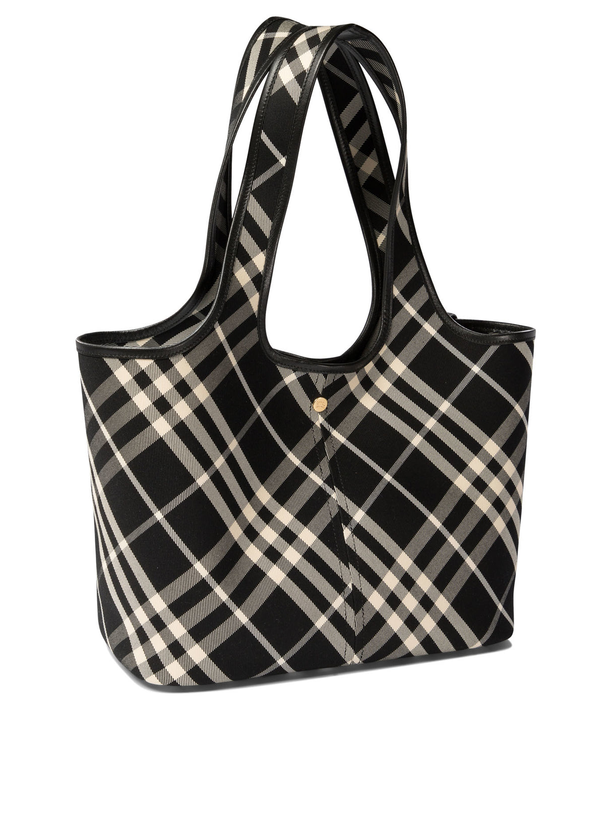 BURBERRY Checkered Small Cotton Shoulder Tote