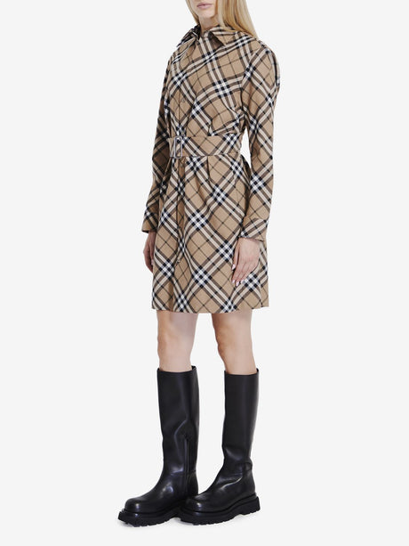 BURBERRY Checked Wool Blend Mini Chemisier Dress