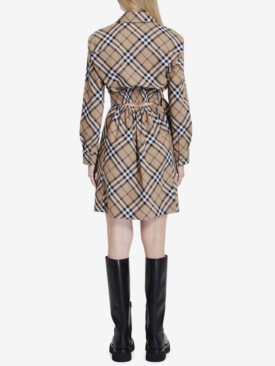 BURBERRY Checked Wool Blend Mini Chemisier Dress