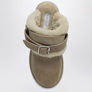 BURBERRY Chic Suede and Shearling Flat with Buckle Strap