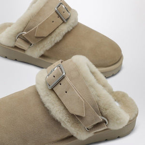 BURBERRY Chic Suede and Shearling Flat with Buckle Strap