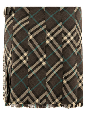 BURBERRY Checkered Wool Blend Mini Skirt