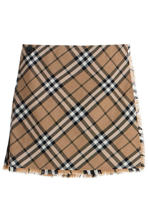 BURBERRY Belted Mini Skirt with Check Pattern and Fringe Detail