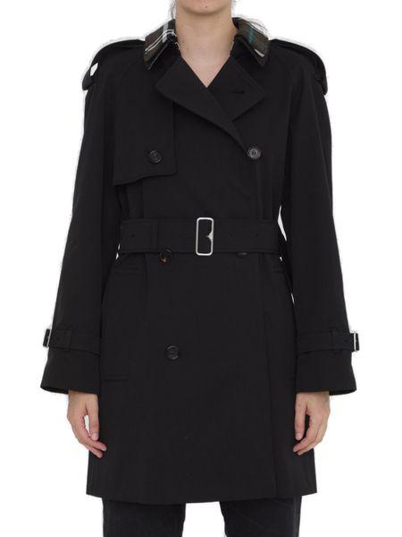 BURBERRY Elegant Black Cotton Raincoat with Check Detail