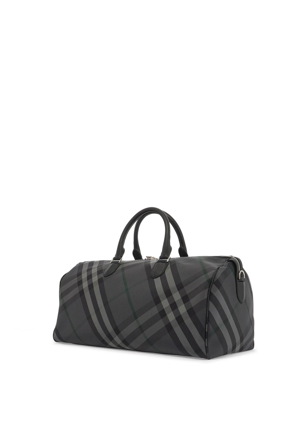 BURBERRY Check Pattern Travel Duffel Handbag