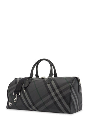 BURBERRY Check Pattern Travel Duffel Handbag